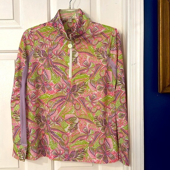 NWOT Stella Parker Golf Collection Floral Print Quarter Zip Pullover Mesh Sleeve - Picture 2 of 8